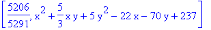 [5206/5291, x^2+5/3*x*y+5*y^2-22*x-70*y+237]